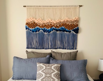 Expedition Woven Macrame Wall Hanging, Boho Tapestry, Macrame headboard, Large Yarn Wall hanging, Dip Dye Fiber Art, Mountain, Headboard
