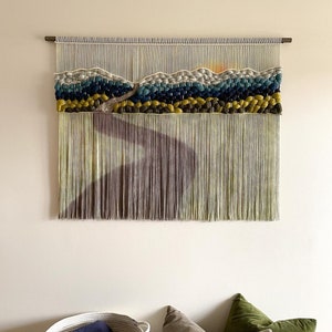 Sunlit Path Macrame Wall Hanging: Blue Ridge Mountain Fiber Art