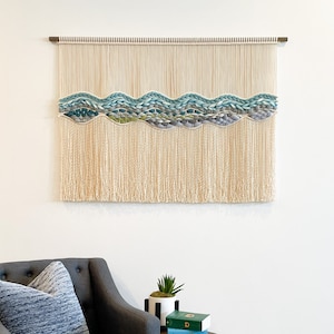 Woven Macrame Wall Hanging: Boho Fiber Art Tapestry with Merino Wool