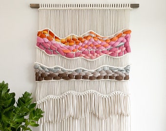 Canyon, Medium Wall Tapestry, Macrame wall hanging, macraweave, colorful art, wall weaving, mountain art, farmhouse decor, pink weave