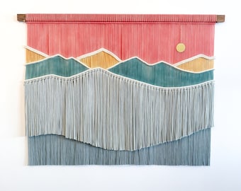 Sonnenuntergang Kamm Makramee Wandbehang: Dip Dye Fibre Art Wandteppich