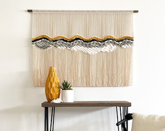 Hope Woven Macrame Wall Hanging, Boho Fiber Art Tapestry, Macrame headboard, Woven wallhanging, Farmhouse Art Decor