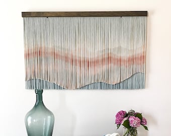 Peaceful Dip Dye Fiber Art, Macrame wall hanging, minimalist decor, art mountain, modern decor farmhouse, dip dye, gradient ombre