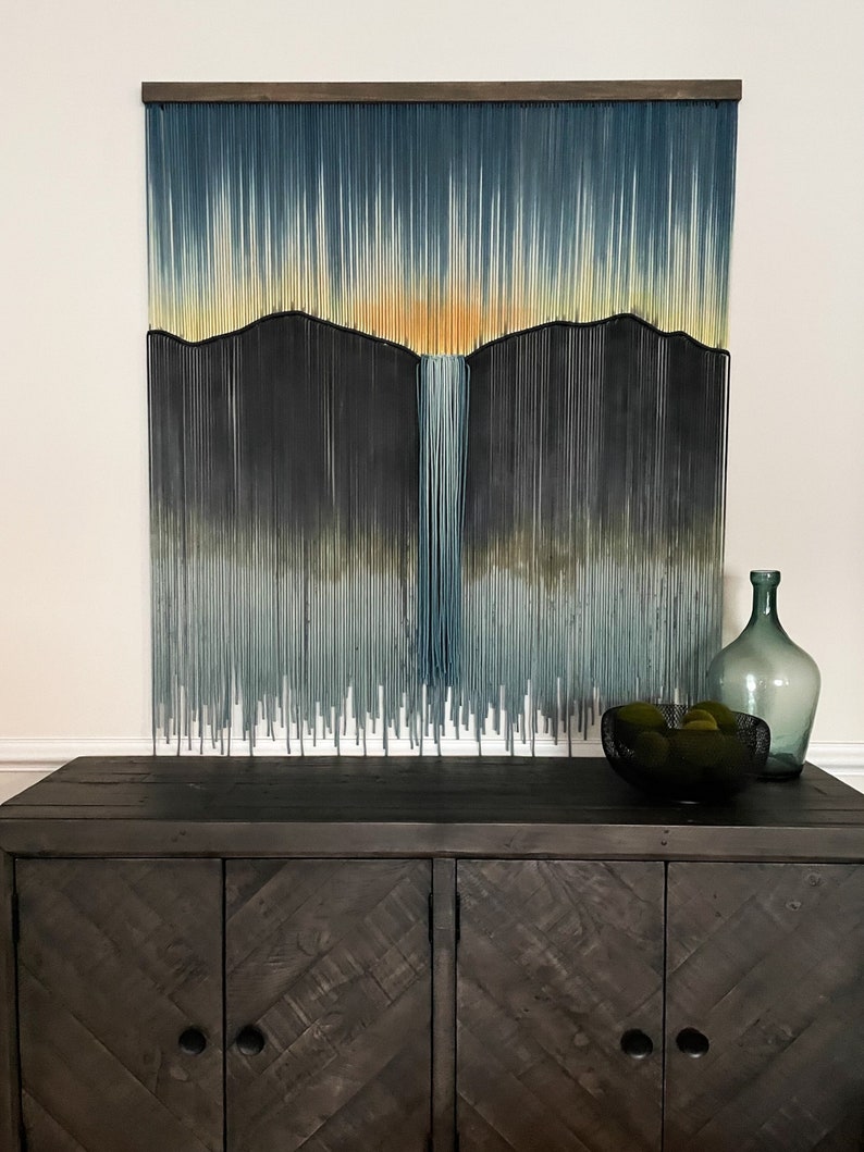 Cascade, Nature home decor, Wall Decor, wall hangings, macrame wall hanging, fiber art, yarn wall hanging, dip dye tapestry, mountain art image 1