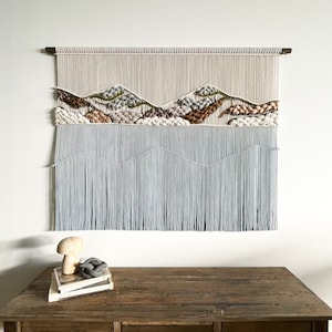 Mountain Macrame Wall Hanging: Fiber Art Tapestry with Blue Ridge Design