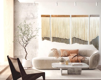 Neutrales Ombre Fibre Art Wandbehang: Gewebte Baumwolle, Bergdekor