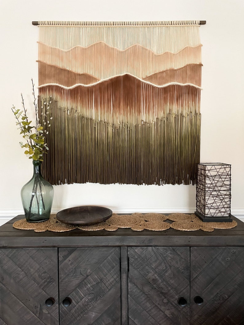 Copper Ridge, macrame wall hanging, fiber art, yarn wall hanging, wall decor, wall art, large mountain, dip dye tapestry, wall hangings image 1