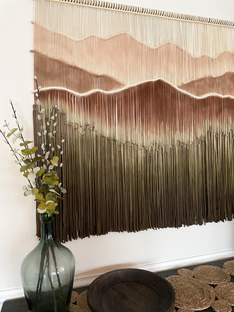 Copper Ridge, macrame wall hanging, fiber art, yarn wall hanging, wall decor, wall art, large mountain, dip dye tapestry, wall hangings image 3