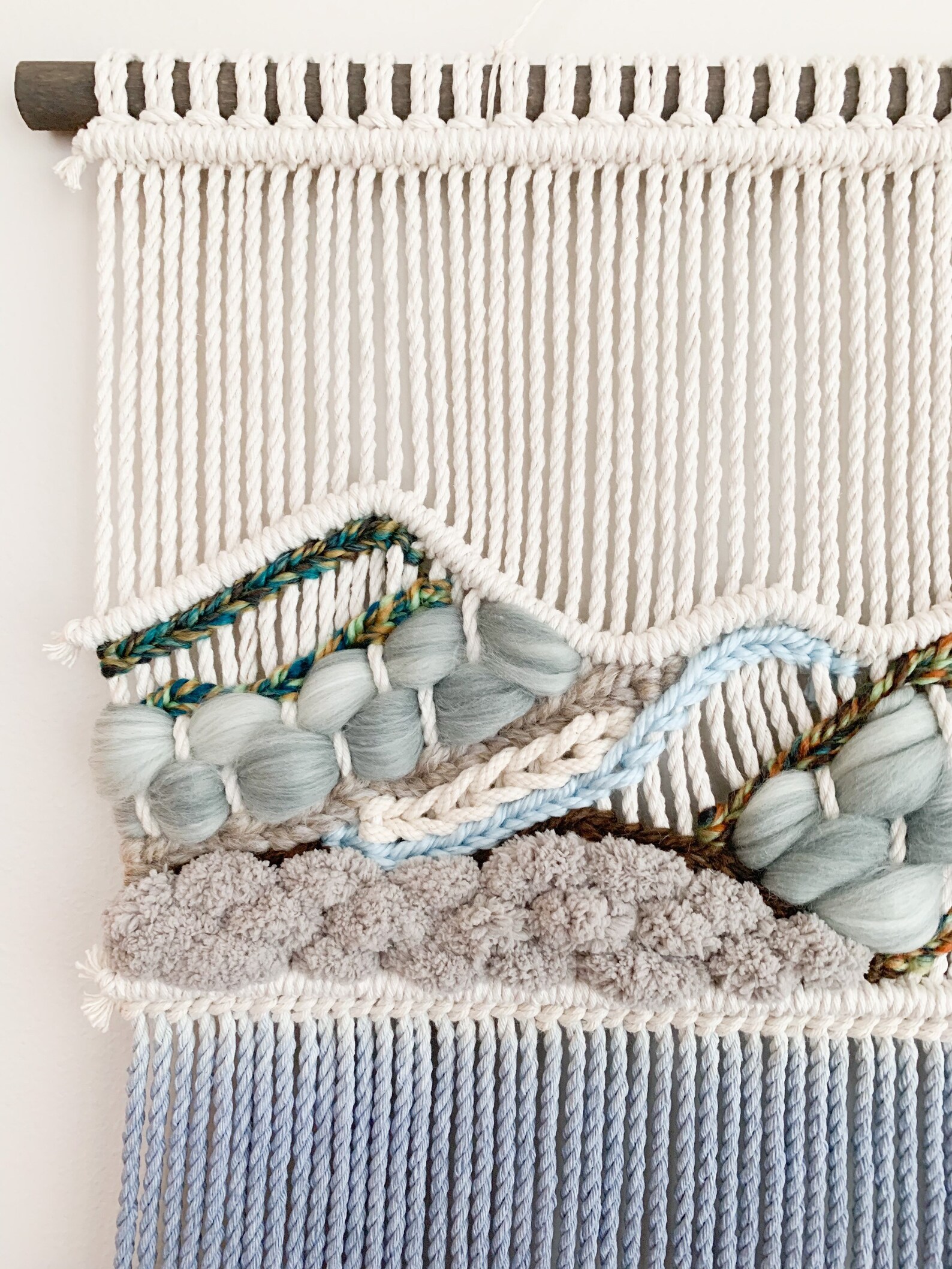 Alpine Macrame Wall Hanging Mountain Art Water Art Blue Etsy