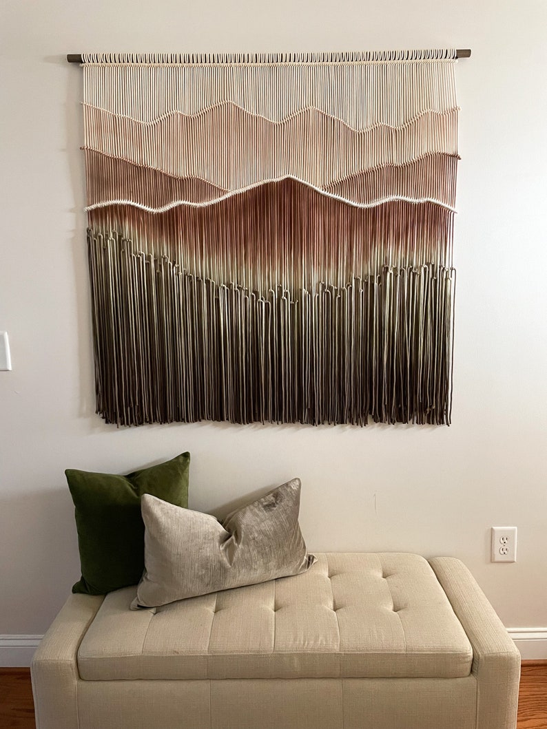 Copper Ridge, macrame wall hanging, fiber art, yarn wall hanging, wall decor, wall art, large mountain, dip dye tapestry, wall hangings image 2