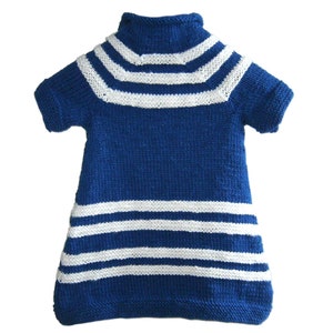 Baby Strickkleid Kleid Gr 80 86 blau weiß Streifen Baumwolle handmade baby girl dress for 12 18 month blue white stripes Cotton knitted Bild 5