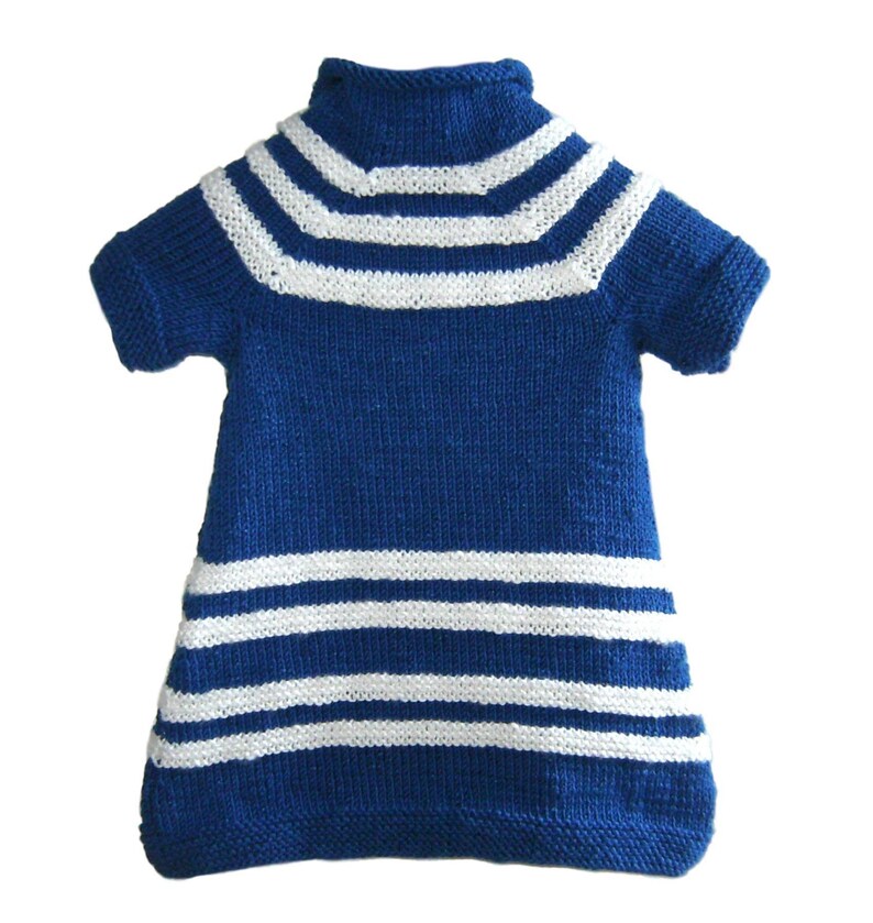 Baby Strickkleid Kleid Gr 80 86 blau weiß Streifen Baumwolle handmade baby girl dress for 12 18 month blue white stripes Cotton knitted Bild 5