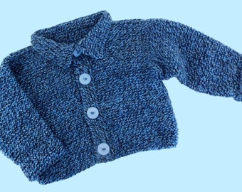 Baby Jacke Strickjacke Gr 74 80 blau Melange Jungen handmade baby boys jacket  for 9 - 12 month blue knitted