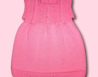 Baby Mädchen Kleid Strickkleid Pink Gr 74 80 Flamingo rosa mit Zopfmuster neu handmade baby girls dress for 9 - 12 months pink knitted