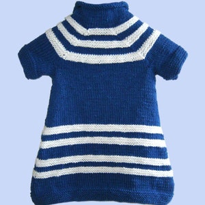 Baby Strickkleid Kleid Gr 80 86 blau weiß Streifen Baumwolle handmade baby girl dress for 12 18 month blue white stripes Cotton knitted Bild 3