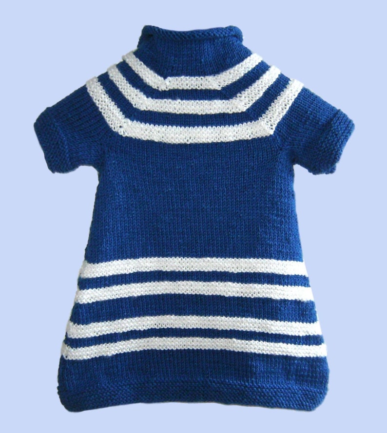 Baby Strickkleid Kleid Gr 80 86 blau weiß Streifen Baumwolle handmade baby girl dress for 12 18 month blue white stripes Cotton knitted Bild 3