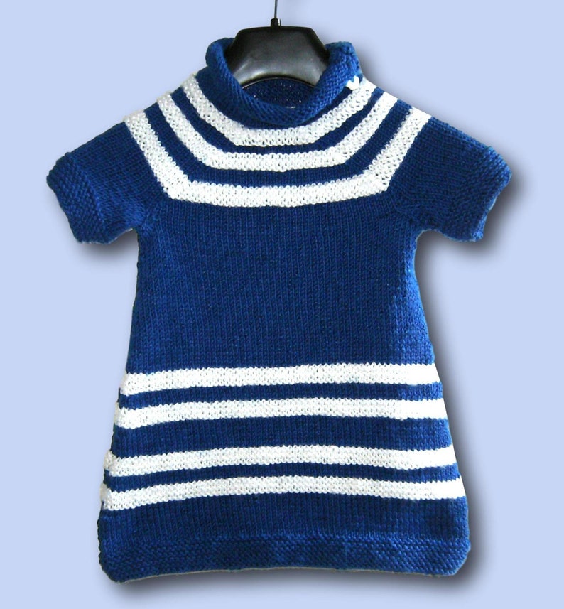 Baby Strickkleid Kleid Gr 80 86 blau weiß Streifen Baumwolle handmade baby girl dress for 12 18 month blue white stripes Cotton knitted Bild 1