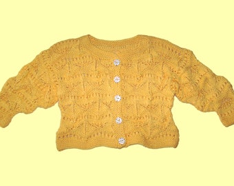 Fine cardigan Ajour jäckchen jacket Gr 80 86 yellow cotton handmade baby girls cardigan for 12 - 18 month yellow cotton wrinkles