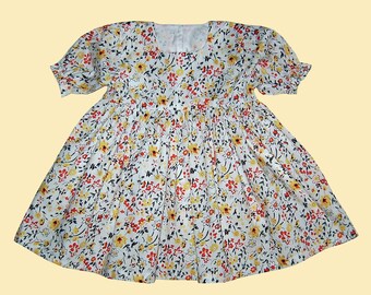 Baby Kleid Sommerkleid Gr 74 80 weiß gelb Blumen Baumwolle handmade girls dress for 9 - 12 month cotton