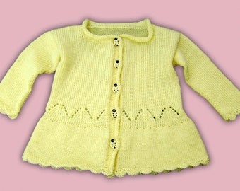 Baby Garnitur Gr 68 - 74  Strickjacke + Mütze + Schuhe  hell gelb Ajour handmade baby girls cardigan + cap + Shoes from 6 - 12 months yellow