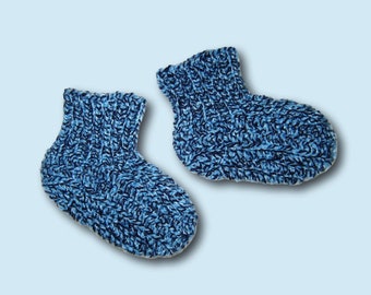 Baby Söckchen  Gr 80 86  Socken Schuhe blau melange handmade baby shoes socks for 12 - 18 months blue knitted