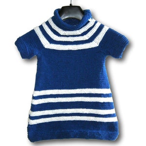 Baby Strickkleid Kleid Gr 80 86 blau weiß Streifen Baumwolle handmade baby girl dress for 12 18 month blue white stripes Cotton knitted Bild 4