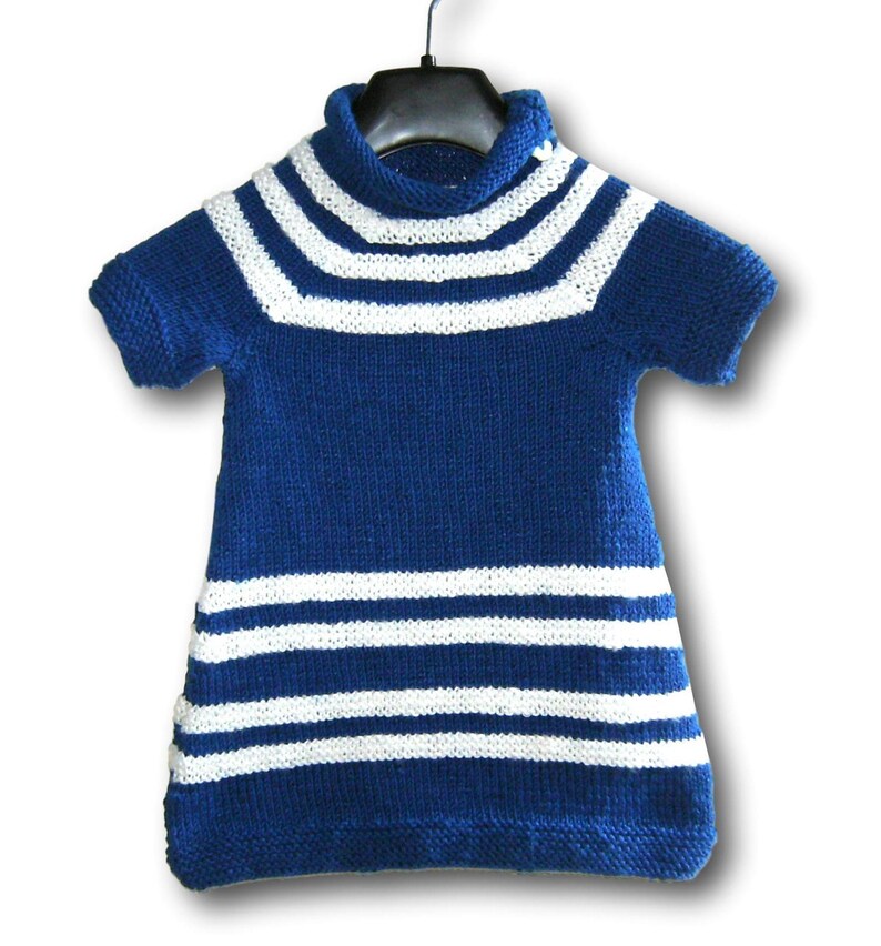 Baby Strickkleid Kleid Gr 80 86 blau weiß Streifen Baumwolle handmade baby girl dress for 12 18 month blue white stripes Cotton knitted Bild 4