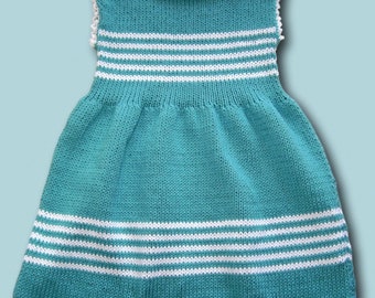 Baby Kleid  Strickkleid  Gr 74 80  türkis weiß Baumwolle handmade girls dress for 9 - 12 month cotton knitted Trägerkleid
