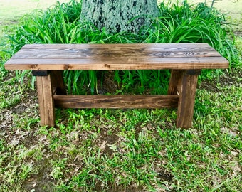 Handmade Rustic Wooden Bench, Solid Wood Entryway Bench