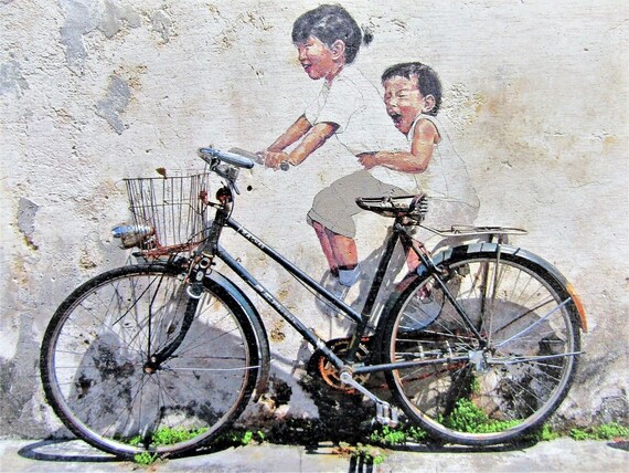 Children On Bike Penang Malaysia Etsy