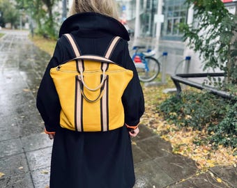 Jasper leather bag leather leather bag bag leather backpack school bag bag bagpack mustard yellow 2 in 1