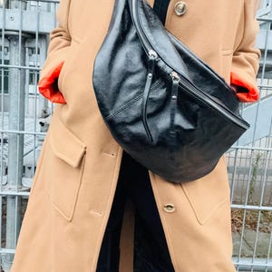 IDA XXL shoulder bag bag leather bag large body black metallic bag leather Hipp sling bag moon bag