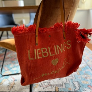 Strandtasche, Tragetasche aus Baumwollmischung mit Fransen, Handtasche mit aufgestickten Schriftzug Shopper XL Canvas Bild 5