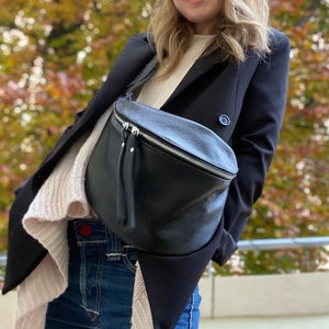 IDA L shoulder bag with fixed strap sewn on leather bag large body bag leather sling bag black navy blue