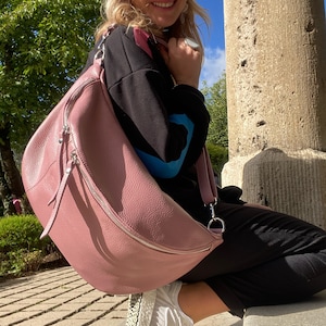 IDA XXL Extra Große Leder Bauchtasche bum bag Umhängetasche  Large leather sling fanny pack  Halfmoon Bag moon bag