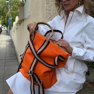 JASPER Rucksacktasche Rucksack Lederrucksack Tasche Ledertasche 2 in 1 Orange