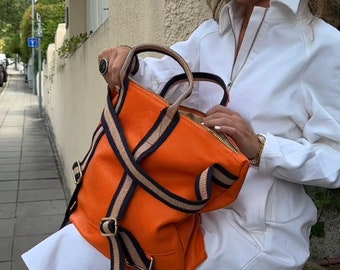 JASPER Rucksacktasche Rucksack Lederrucksack Tasche Ledertasche 2 in 1 Orange