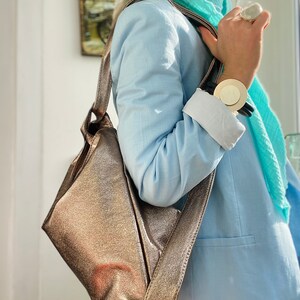 ISABELL Tasche Rucksacktasche Rucksack Leder 2 in 1 Schlicht minimalistisch Bronze Silber Bild 7