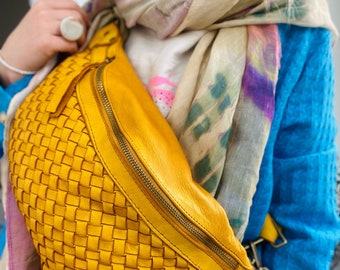 ZOE L shoulder bag leather bag large body vintage bag mustard yellow luxury leather braided