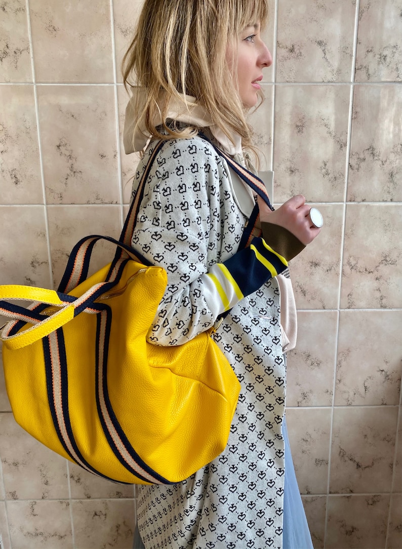 JASPER Damen Rucksack Tragerücksack Leder gelb Handtasche neu 2 in 1 Bild 9