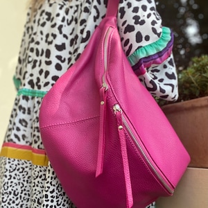 IDA Umhängetasche XXL  Tasche Leder Ledertasche Slingtasche Großbodybag Pink Bag Großbody Großbodybag Casual Lederbag Handtasche