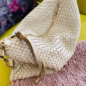 MIA M Umhängetasche Tasche geflochtene Leder Nappa Handtasche Ledertasche Clutch Groß Cognac Schwarz Taupe Rot