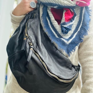 IDA XXL Leder Umhängetasche Handtasche Schultertasche soft Happiebag Large Soft Leather Boho Sling Bag Buttery Soft Slouchy Hobo Crossbody