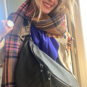IDA XXL Extra Große Leder Bauchtasche bum bag Umhängetasche mit Karabinerhaken Large leather sling bag fanny pack Tasche Ledertasche