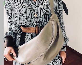 IDA XXL sac à bandoulière sac à bandoulière taupe sac moyen sac en cuir cuir