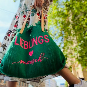 Strandtasche, Tragetasche aus Baumwollmischung mit Fransen, Handtasche mit aufgestickten Schriftzug Shopper XL Canvas Bild 3