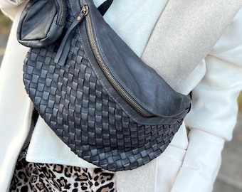 ZOE L Shoulder Bag Leather Bag Halfmoon Bag Large Body Bag Handbag Anthracite Vintage Luxury Leather