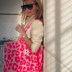 SOFI Shopper Pink Black Cotton Bag Cotton Bag Leo Leo Print super stylish