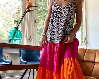 Maxikleid Sommerkleid Kleid casual Luftig und stylisch Pink Leo Orange One Size 34 36 38 40 42 S M L