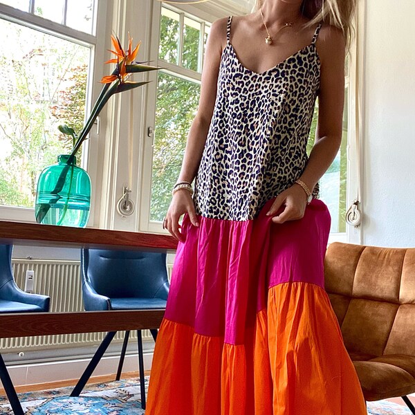 Maxikleid Sommerkleid Kleid casual Luftig und stylisch Pink Leo Orange One Size 34 36 38 40 42 S M L